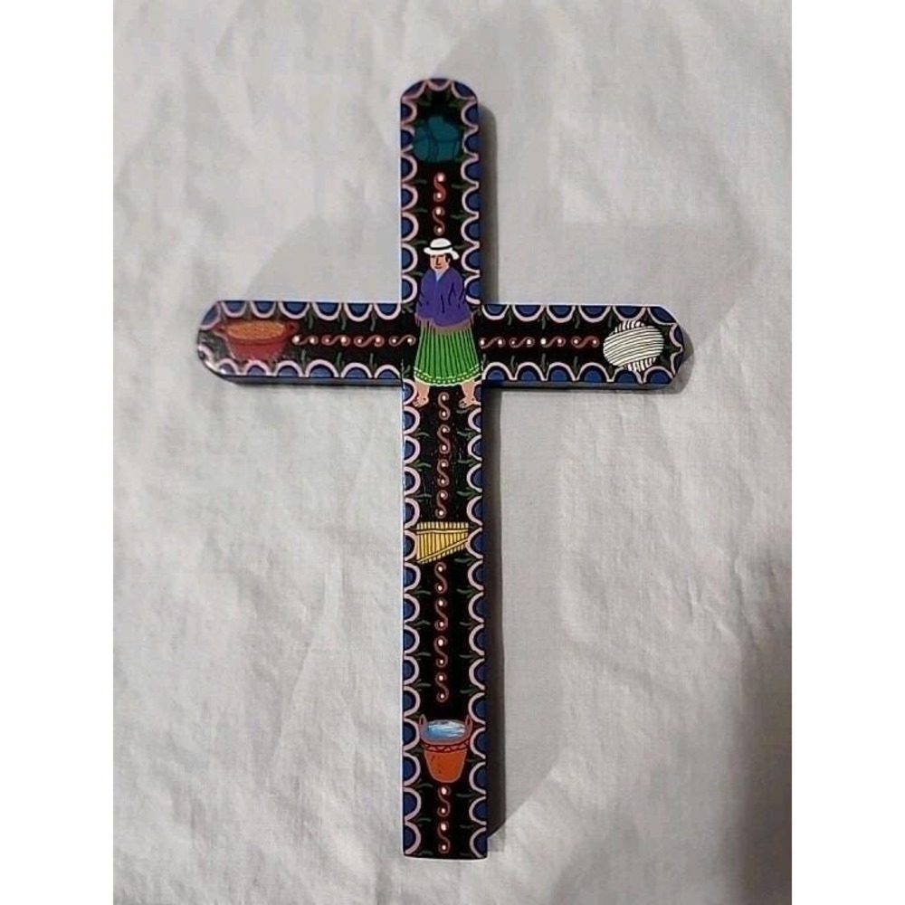 Hand Painted Wood Cross Primitive Folk Art Home Church Decor GODS PROVISIONS